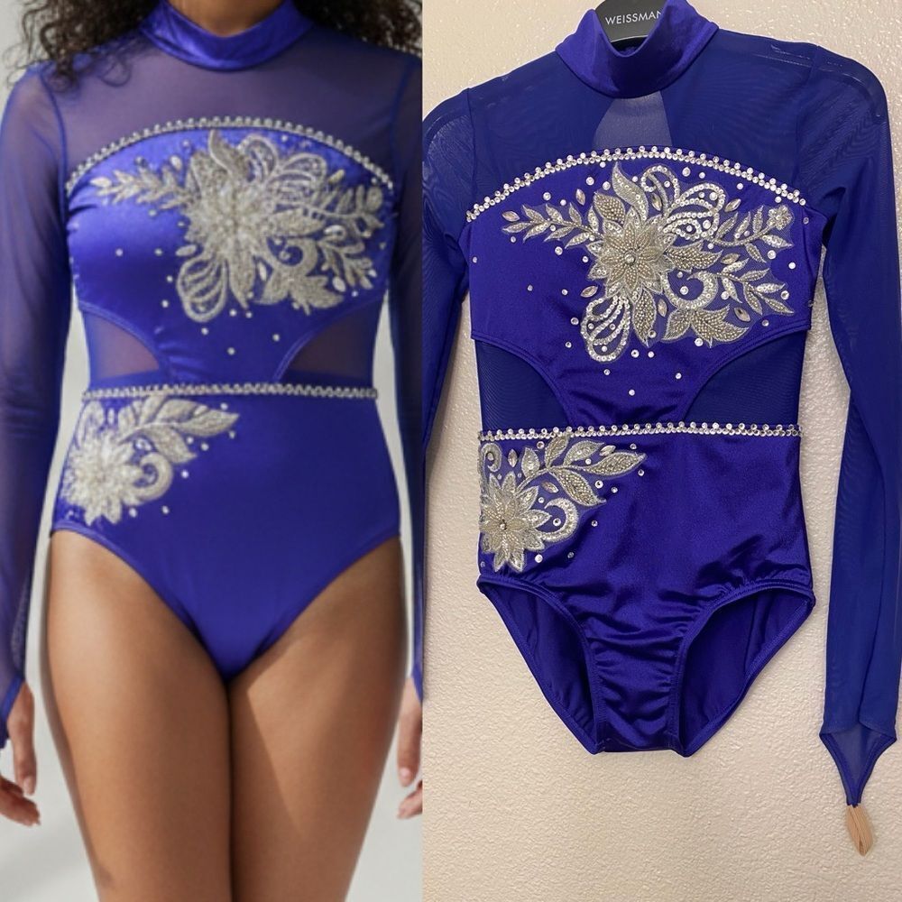 Weissman solo dance costume blue purple 15497 illusion custom leotard MC chil